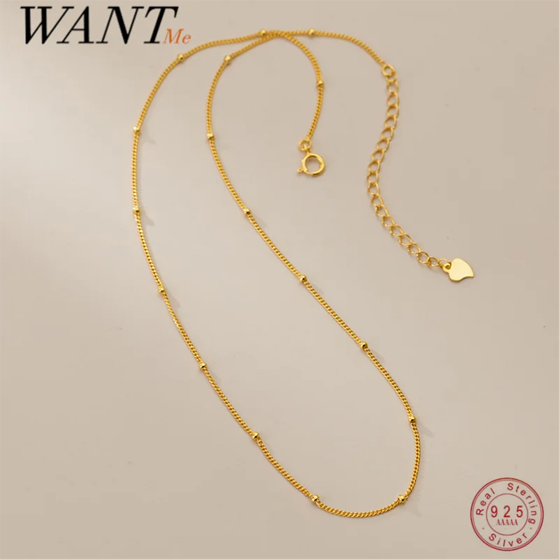 

Женское колье до ключицы WANTME, из серебра 925 пробы, простая модная цепочка, блестящее ожерелье с бусинами в стиле панк, хип-хоп, Золотое ювелирное изделие в подарок