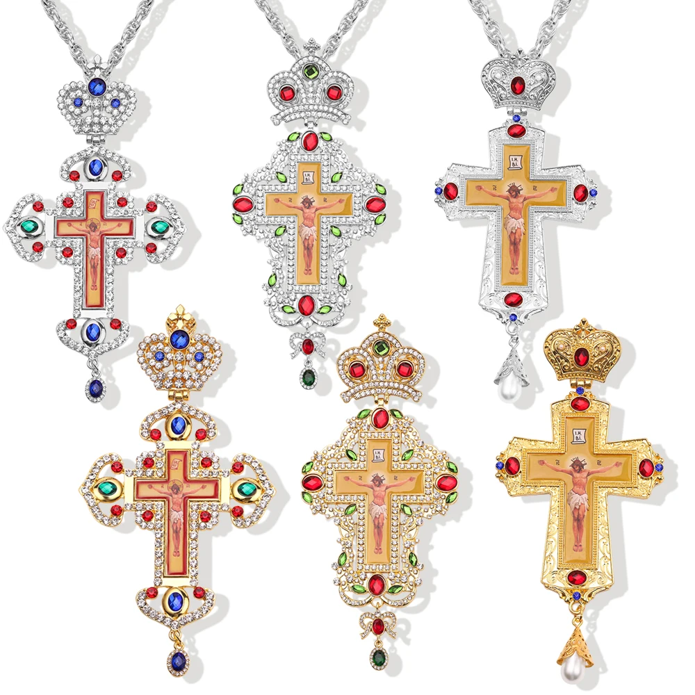 

Religious Cross Long Pendant Necklace Greece Crucifix Necklace Icon Byzantine Art and Orthodox Tradition Holy Cross Priests