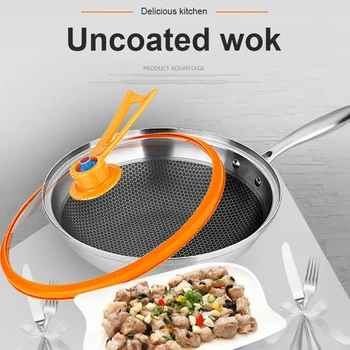 

Hot Sales Stainless Steel Flat-bottom Pot Non-stick Wok Honeycomb Vacuum Pot Kitchen Frying Pan Household Cookware Wholesale