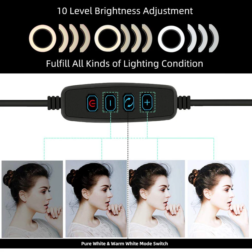 Portable Clip Fill Light Selfie LED Ring Photography with Tripod for Phone