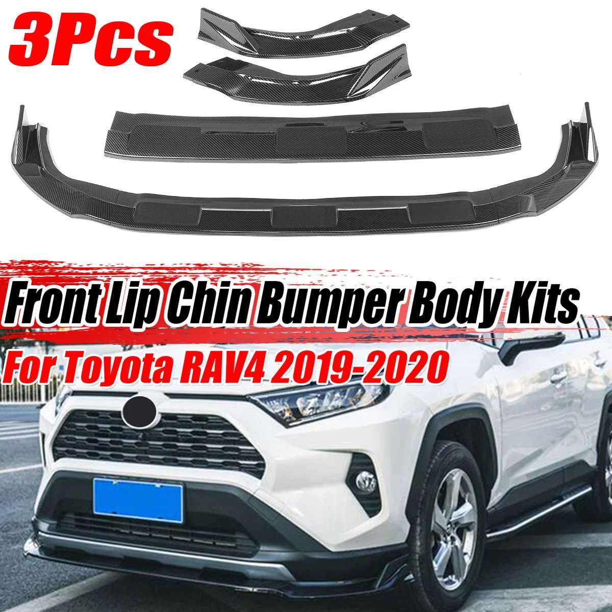 Car Front Bumper Lip Kit Spoiler Splitter For Toyota RAV4 2019-2020 Matte Black Car Front Bumper Lip Kit Spoiler Splitter For Toyota RAV4 2019-2020 Matte Black