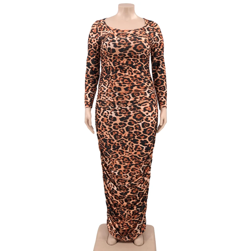 Leopard Dress Plus Size Women Clothing Bodycon Stretch New Elegant Maxi Dress Fall Winter Clothes 2021 Wholesale Dropshipping