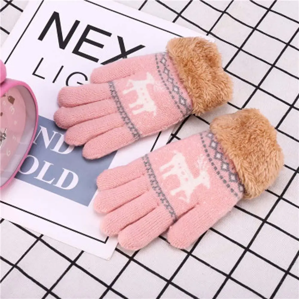 pink Детские утепленные варежки с милым рисунком оленя, Рождественский с оленями, теплые зимние перчатки для девочек и мальчиков, Рождественский подарок - Цвет: pink