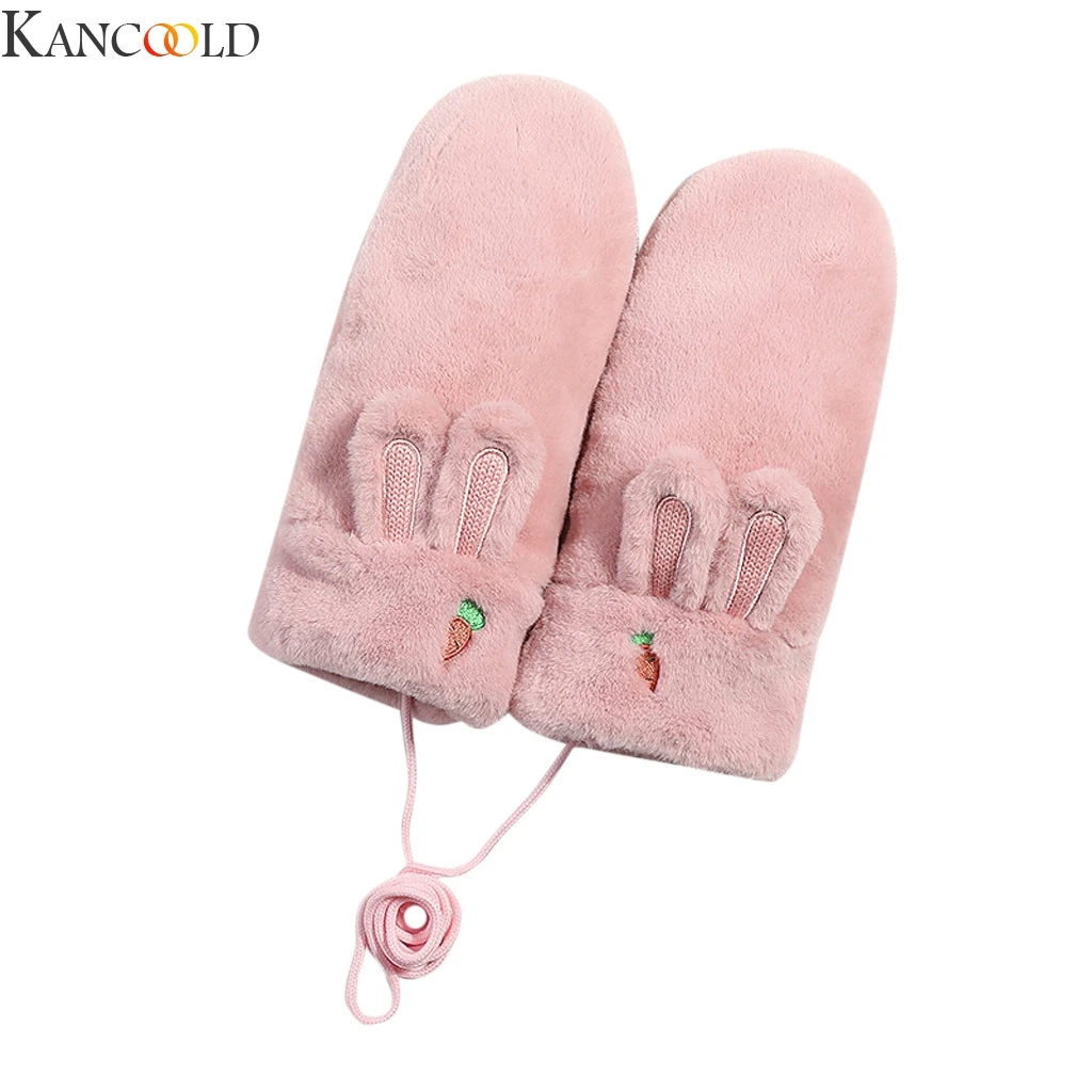 KANCOOLD, женские зимние толстые перчатки, мультяшный кролик, пол пальца, Забавные милые перчатки для вождения, теплые, с защитой от холода, перчатки для улицы
