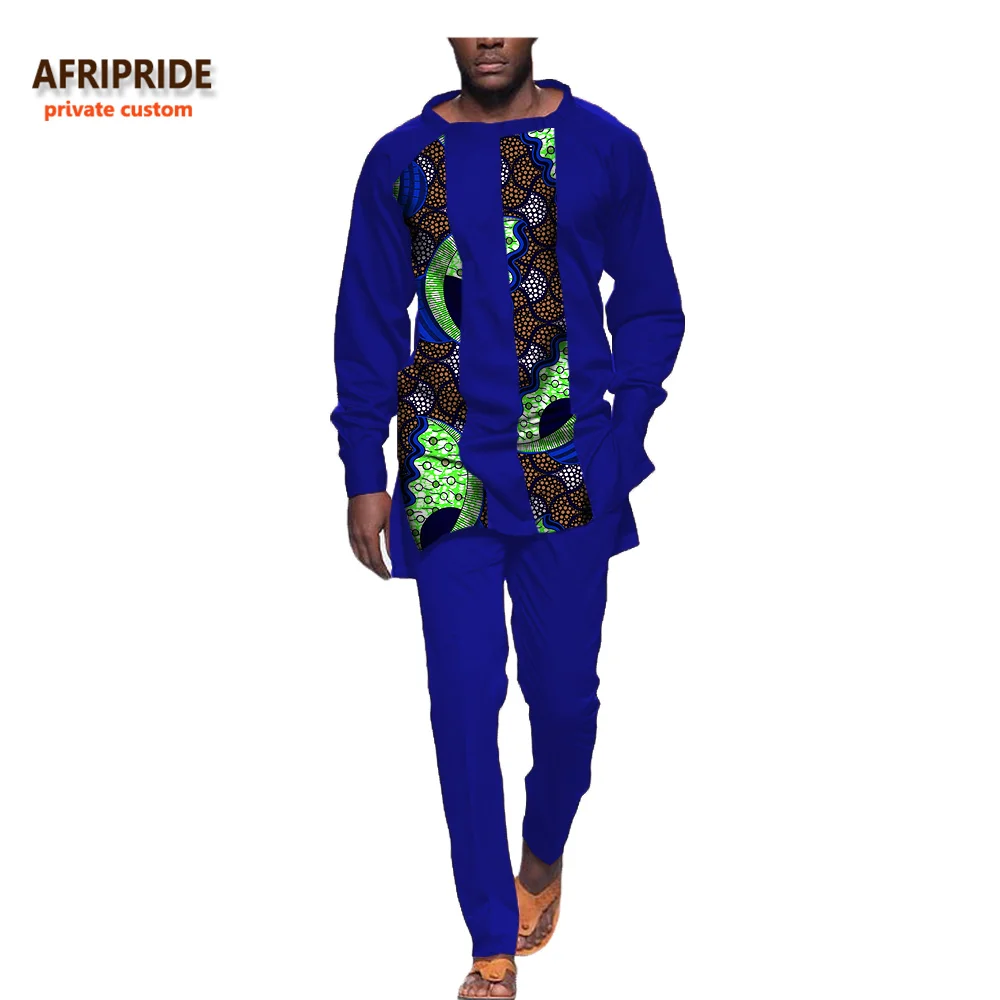 Afripride, Африканский костюм для мужчин из 2 предметов, AFRIPRIDE, длинный рукав, круглый вырез, топ+ Длина по щиколотку, тонкие штаны, повседневный мужской костюм, A731605 - Цвет: 580J