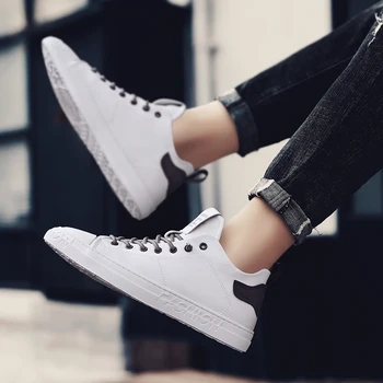 

New Fashion Leather Shoes Men Classic Comfortable Hot Sale Men Casual Shoes Lace-up Flats Lightweight Mens Shoes Casual White