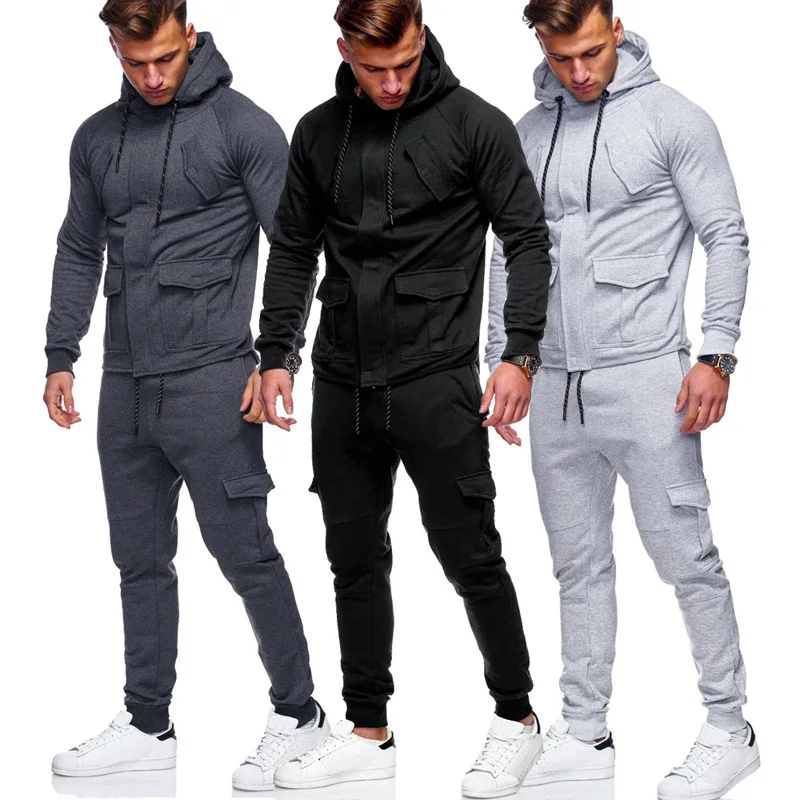 

2020 Autumn And Winter New Style Dark Access Control Zipper Men Hooded Leisure Sports Suit 5261