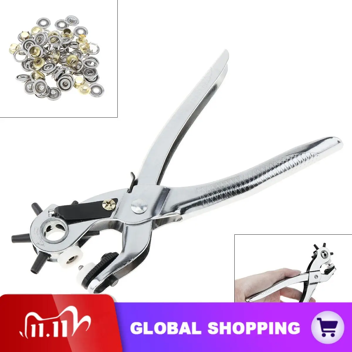 

Heavy Duty Revolving Leather Belt Hole Punch Pliers Bag Eyelet Puncher Hand Tool Punching Machine with 6 Sizes
