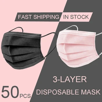 

50pcs Face Mask Disposable Mask Soft Breathable Non-woven 3-Layer Protective Mouth Masks Pink