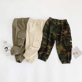 

WLG boys cargo pants kids autumn army green khaki camouflage casual pant baby boy all match trousers 1-5 years