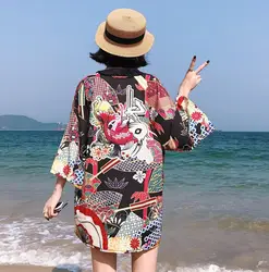 Кимоно женщина 2019 японское кимоно кардиган японское традиционное кимоно Женская рубашка Топы Женская юката Женская пляжная Половина
