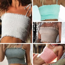 Solid Tie Bow Chiffon Beachwear Tube Top Women Fashion Ruched Pleated Crop Top Sexy Bustier Tees Female Tank Tops