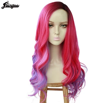 

Ebingoo High Temperature Fiber Long Body Wave Red Ombre Purple Side Part Synthetic Cosplay Wigs for Women Halloween Party