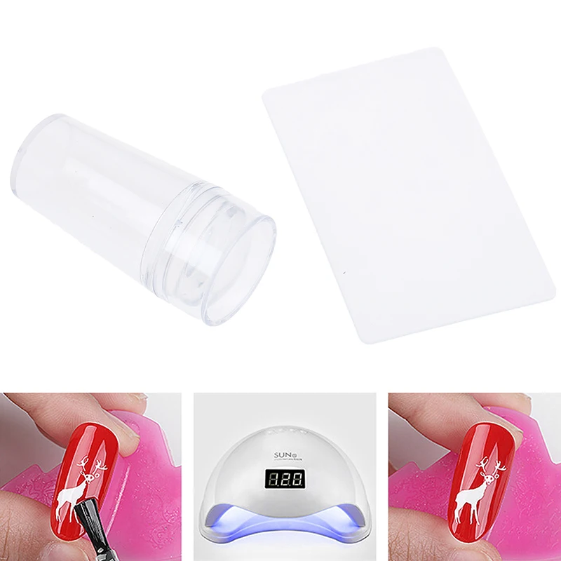 Pure Clear Nail Art Templates Stamper Jelly Silicone Nail Stamping Plate Scraper With Cap Transparent Nail Stamper Nail Art