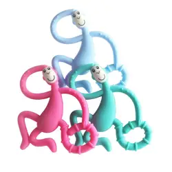 Silicone Cartoon Monkey Toddler Molar Teeth Pain Relief Tool Kids Teether Necklace Teething Beads Baby Shower Gift