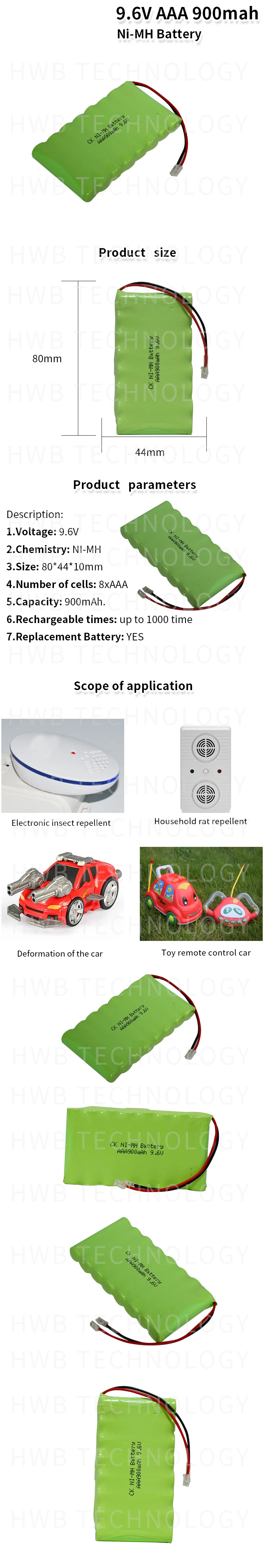 1 шт./лот Ni-MH 9,6 V 800mAh Ni-MH AAA аккумуляторная батарея с вилками