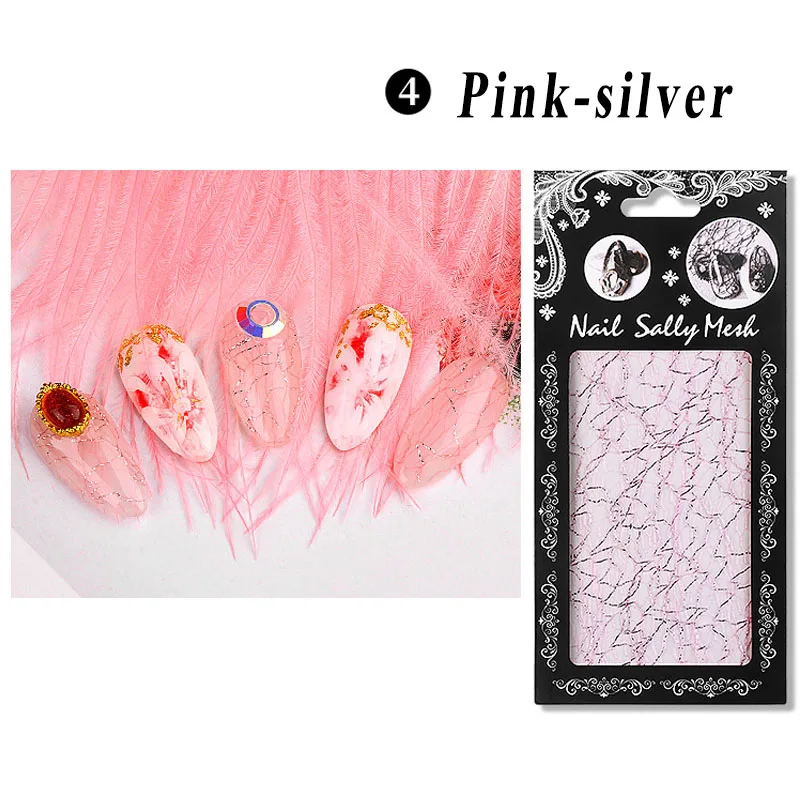 pink-silver 1 лист, 3D стикер для ногтей, золотая, серебряная сетка, лента для ногтей, кривая полоска, клейкая фольга, наклейка для дизайна ногтей, украшение для ногтей - Цвет: pink-silver