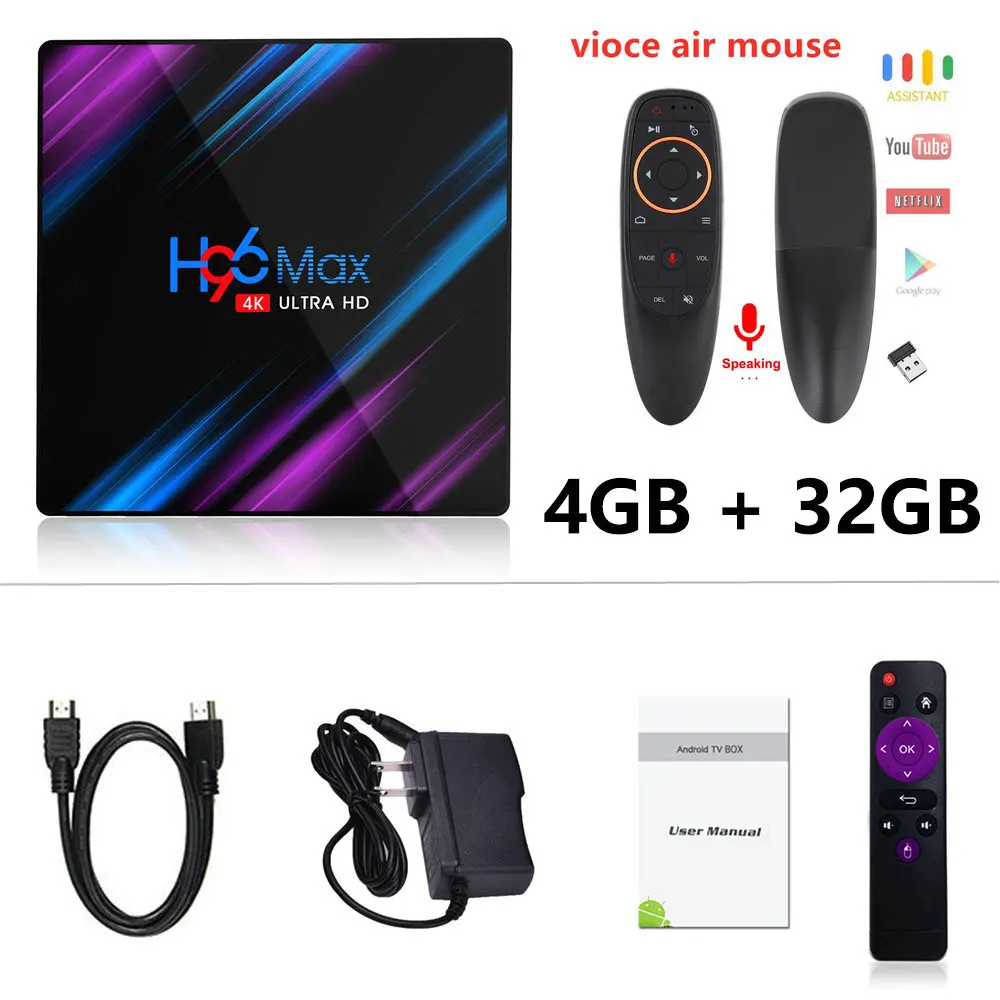 H96 MAX Android 9,0 Smart tv Box 4 Гб+ 64 Гб Беспроводная IP tv Box 4K USB телеприставка WiFi 5G для Netflix Youtube Google Play - Цвет: 32GB Voice control