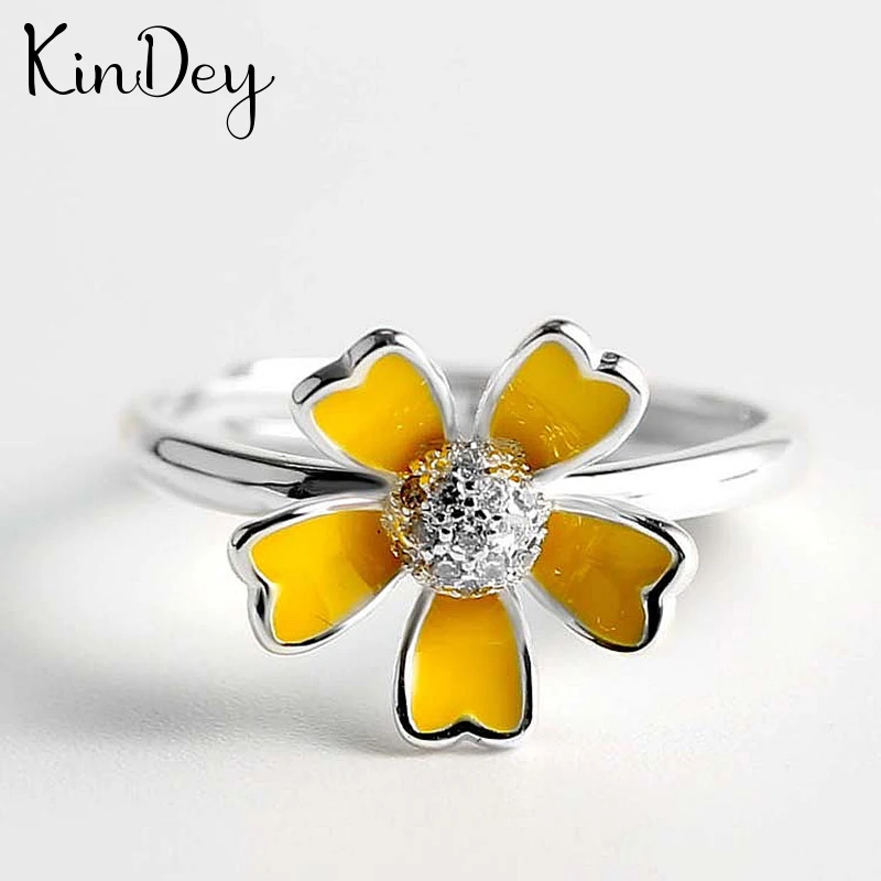 Kindey, индивидуальное, бохо, 925 пробы, Серебряный цветок, кольца для женщин, ювелирные изделия, Ретро стиль, большие античные кольца для девочек, рождественские подарки, Anillos - Цвет основного камня: yellow
