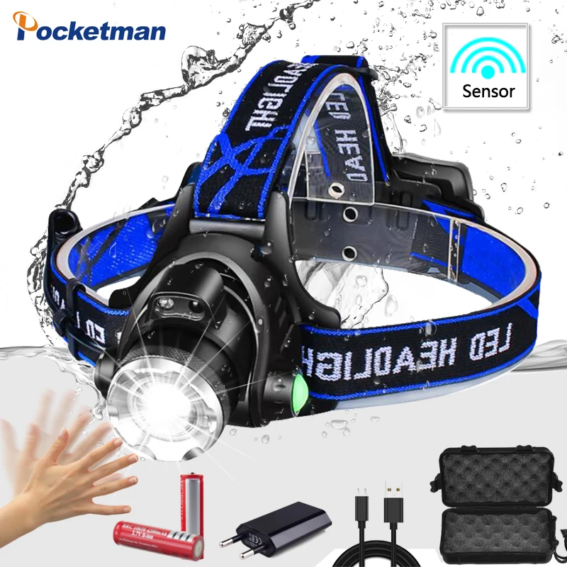 

8000 lum LED Headlight V6/L2/T6 Motion Sensor Led Headlamp Rechargeable Headlight super bright Flashlight for camping fishing