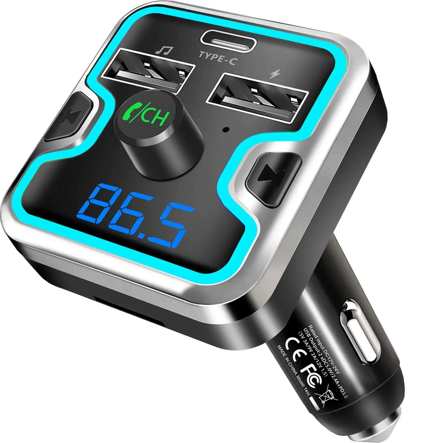 Черный SRUIK Bluetooth/FM передатчик для автомобиля fm-модулятор/Bluetooth радио передатчик с двумя USB и тип-c зарядный порт автомобильный комплект - Название цвета: Черный