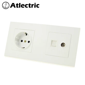 

Atlectric RJ45 Socket EU Standard Plug Wall Socket Computer Data Port Socket Dual RJ45 With TV Outlet Plastic Panel