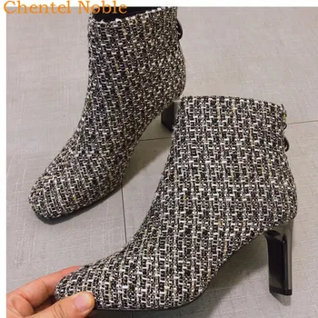 

Fashion Ankle Boots Women New Designer Botas Mujer Brand Sapato Feminino Zipper New High Heel Ladies Shoes Short Leather Boots