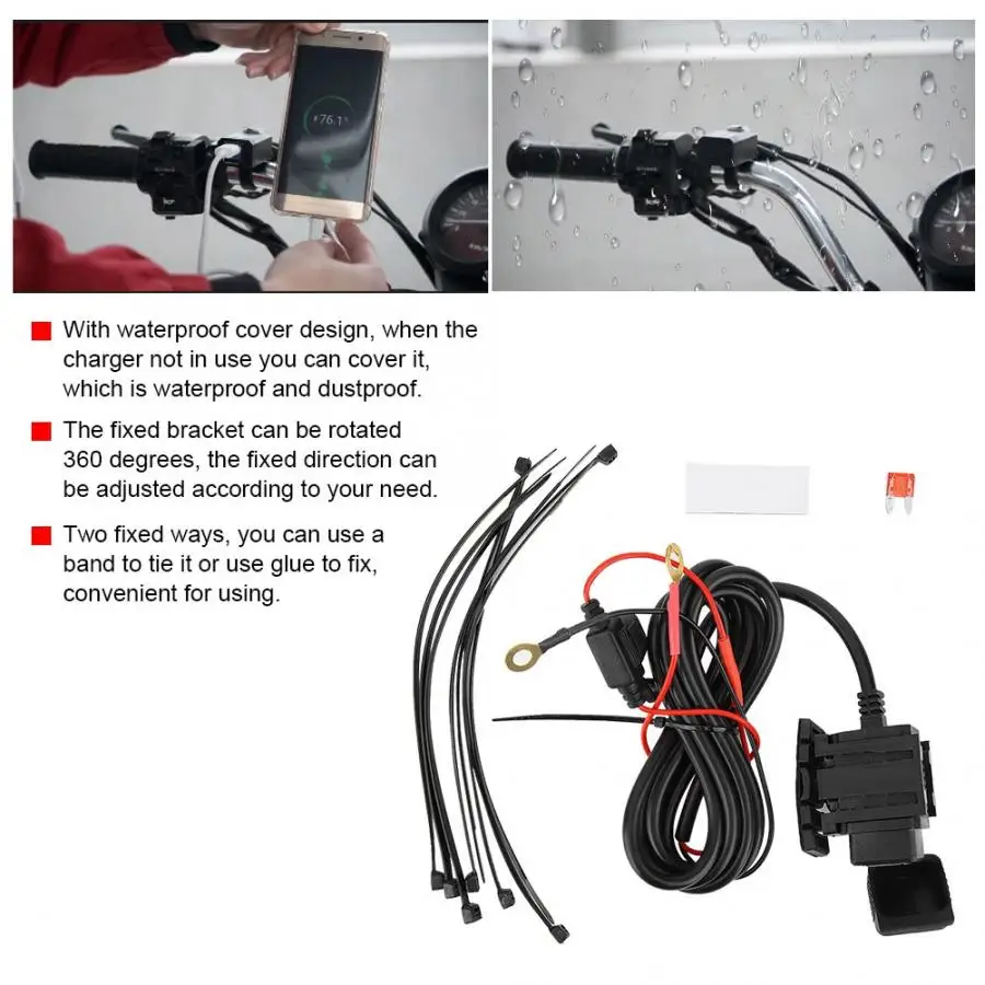 Абсолютно черный нейлон водонепроницаемый зарядное usb-устройство для мотоцикла 5V 2.1A телефон адаптер быстрой зарядки авто аксессуары