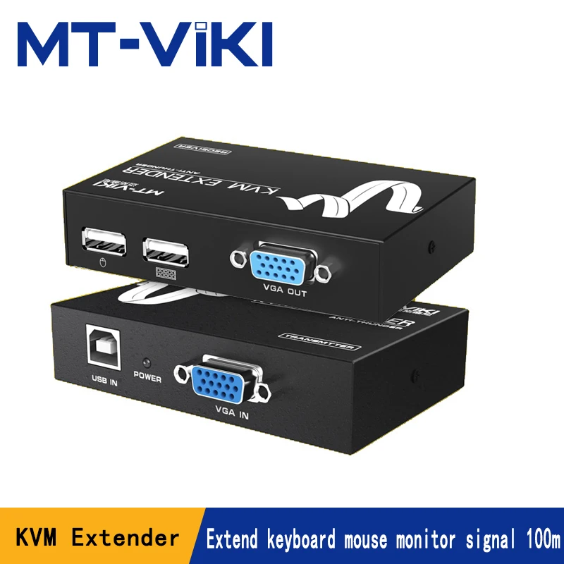 

MT-VIKI KVM Extension 100M Keyboard Video Mouse Repeater Adapter VGA USB Extender via UTP CAT RJ45 LAN cable MT-100UK-U