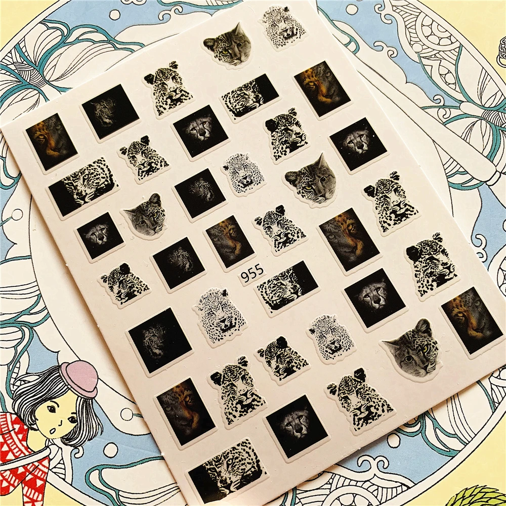 955 956 261 Leopard head Tiger Lion head3D Back glue Nail Art Stickers Decals Sliders ornament decoration | Красота и здоровье