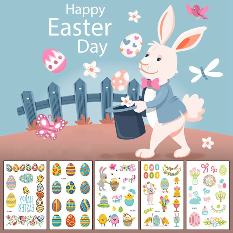 

1pcs Lovely Temporary Easter Stickers Eggs Happy Easter Decoration Happy Birthday Party Baby Shower Girls Gifts DIY