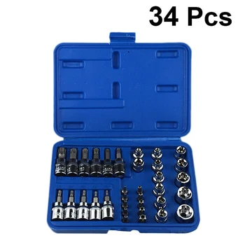 

34pcs Professional Bit Socket Set Power Drive Dr Socket Set Driver Bit Set Car Repair Kit Car Repair Tool Box Auto Repairing