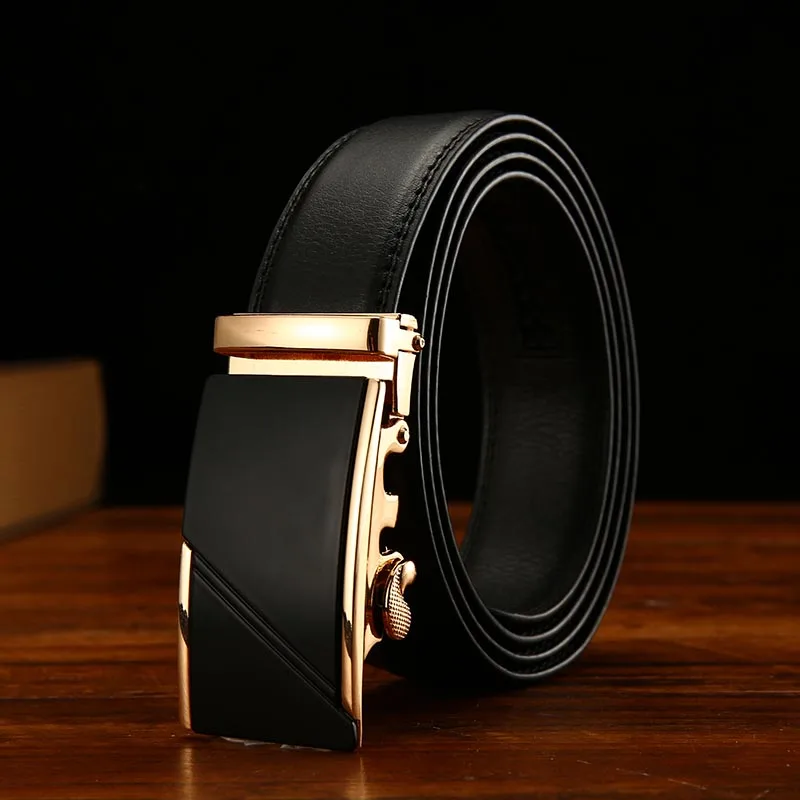 Gold buckle Black Anxianni, дизайнерские ремни для мужчин, высокое качество, металлическая Автоматическая пряжка, мужской ремень, роскошный ремень из натуральной кожи - Цвет: Gold buckle Black