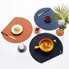 HOT SALE Tableware Pad Placemat Set Semicircle Heat Lnsulation Non-Slip Leather Dining Table Mat Set Bicolor Cup Coaster Kitchen ► Photo 2/6