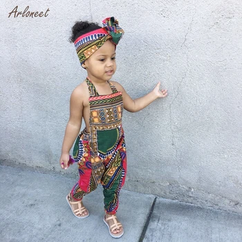 

ARLONEET Baby Girl Clothes Toddler Baby Girl African Print Jumpsuit Playsuit Summer Romper Kids Jumpsuit Outfits