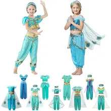 Аладдин жасмин костюмы дети Арабский платье принцессы для девочек с принтом павлина кисточкой оборками индийский танец представление наряды