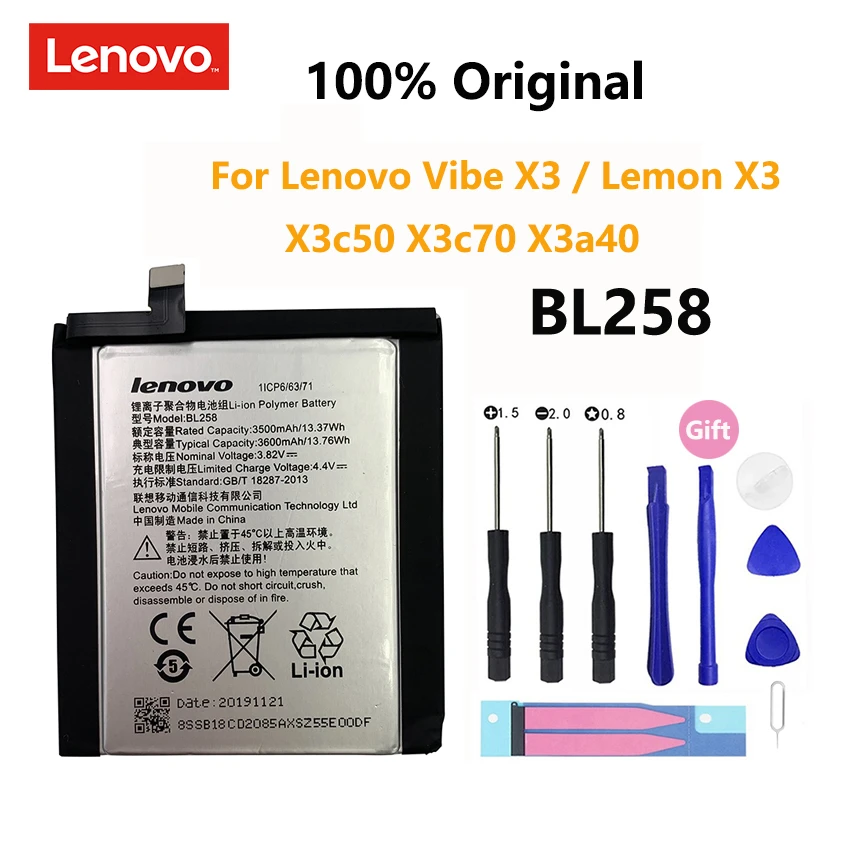 100% Original Real 3600mAh BL258 Battery For Lenovo Vibe X3 / Lemon X3 X3c50 X3c70 X3a40 Rechargeable Phone Batteries Bateria