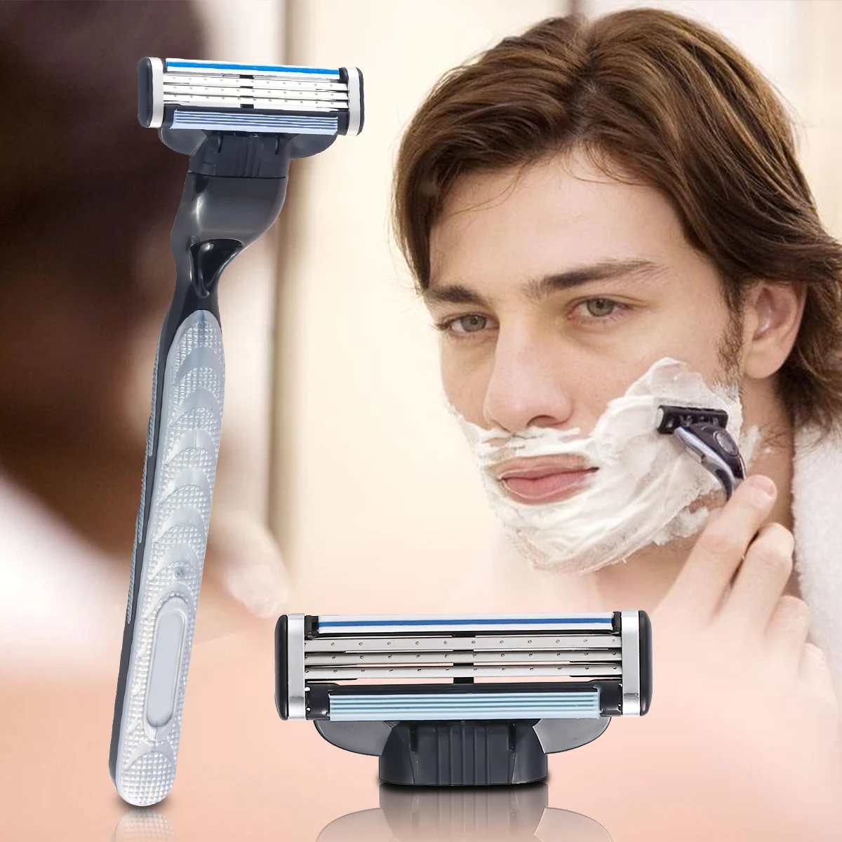 Online 4 teile satz Neue Nützliche 3 Schicht Rasierklingen Männer Gile Mach Rasierer Klinge Ersetzen Kopf Schönheit Bart Refills Patrone Rasieren klingen