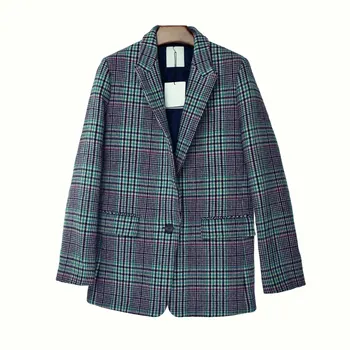 

Women Suit 2018 Autumn and Winter Handsome Plaid Pattern Wool Blazer