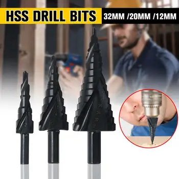 

3 Pcs HSS Cobalt Step Stepped Drill Bit Set Nitrogen High Speed Steel Spiral For Triangle Shank Metal Cone Hole Woodworking Tool