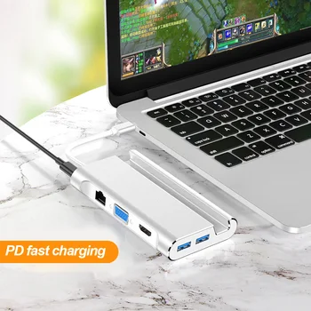 

Elisona 7 in 1 Portable 5Gbps High Speed Type-C Concentrator Adapter Splitter Hub with 4K HDMI Port Phone Holder for Home Office