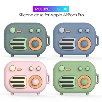 

retro radio soft Silicone headset Case For AirPods 1/2/3 pro Earphone Charging Cover Bag with lanyard hook