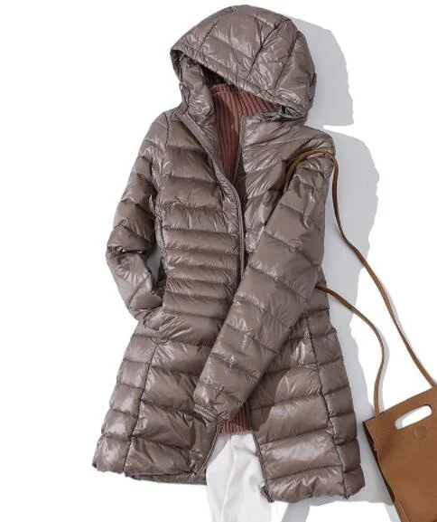 Зимнее длинное женское пуховое пальто больших размеров 7XL, ультра теплый светильник, куртка с капюшоном, винтажное Черное Осеннее пуховое пальто LM171 - Цвет: Хаки