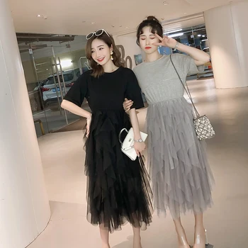 

6001# Cotton Patchwork Gauze Maternity Nursing Long Dress Summer Fashion Breastfeeding Clothes Elegant Pregnancy Breast Feeding