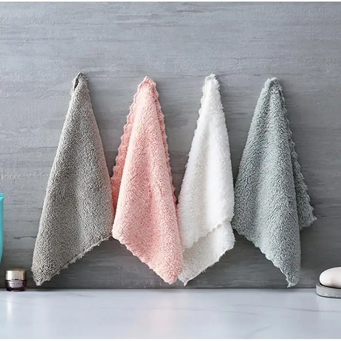 5pcs Dish Cloth Double-sided Strong Absorbent Dish Cleaning Coffee/Grey/Pink/White Towels Kitchen