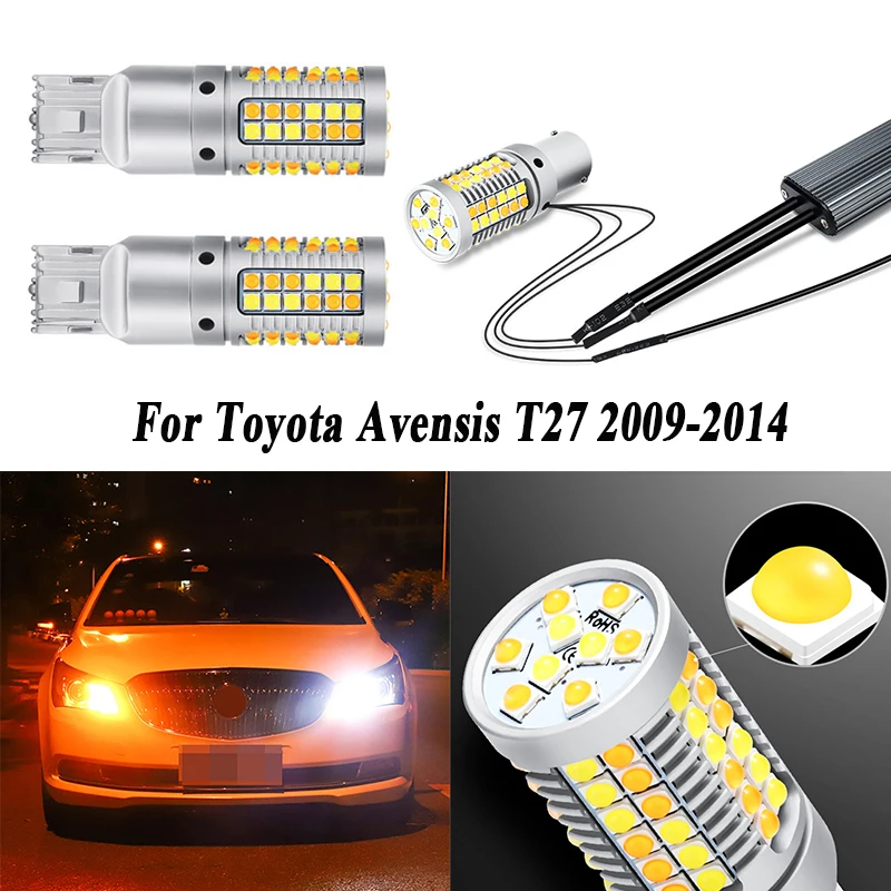 

2pcs 7440 WY21W T20 Auto LED Bulbs Car DRL Daytime Running Light Turn Signals White+Amber Lamp For Toyota Avensis T27 2009-2014