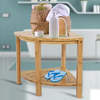 

2 Layers Premium Bamboo Corner Shower Stool Bathroom Chair With Shelf Shower Bathing Organizer Bracket