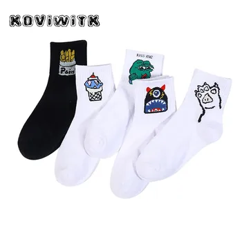 

New Cartoon Socks Women black Cookie Monster Socks for Girls Harajuku Funny Cute Sock Cotton ladies Winter Spring crazy art Sox