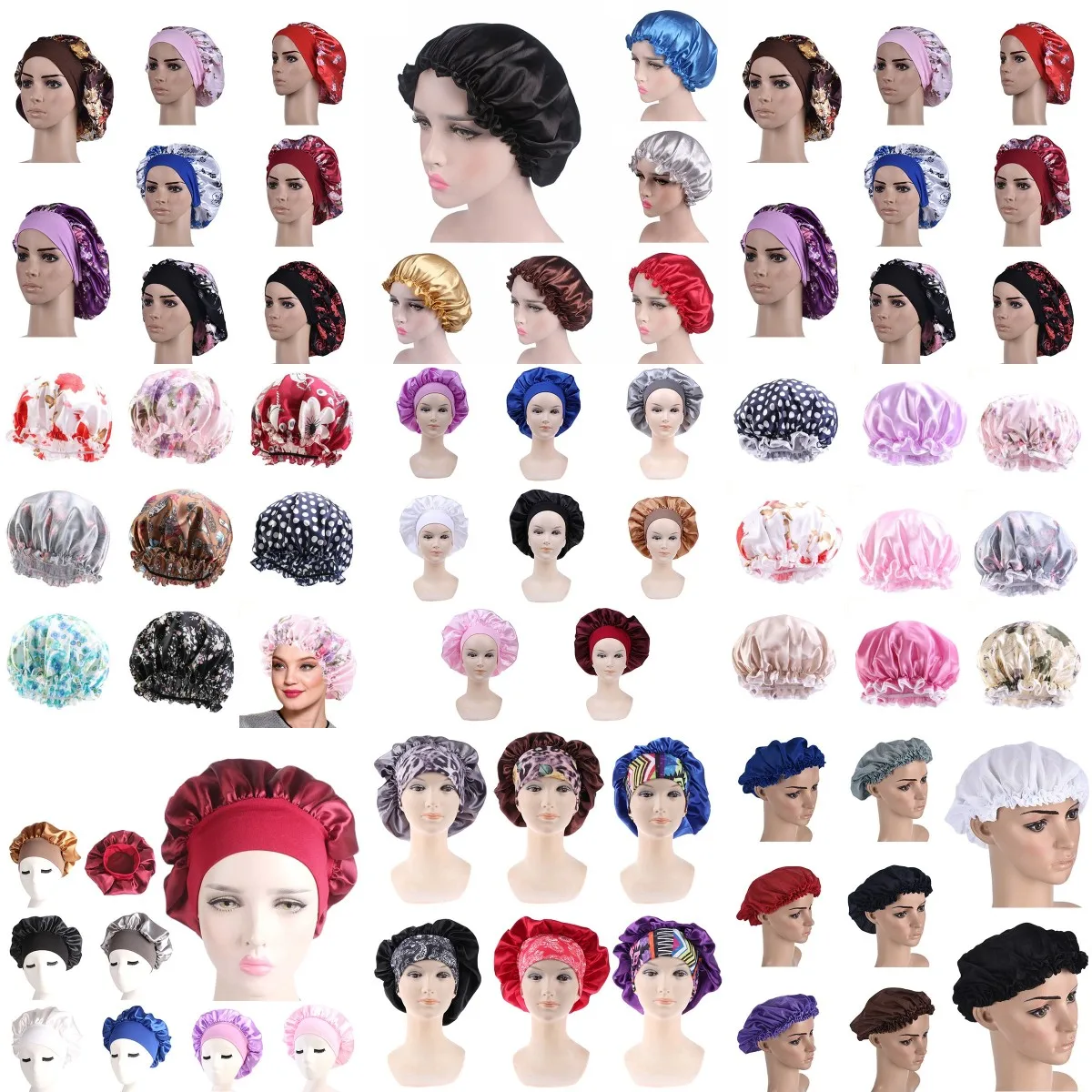 

Fashion Women Satin Night Sleep Cap Hair Bonnet Hat Silk Head Cover Elastic Band Nightcap Bath Bathroom Bathing Use