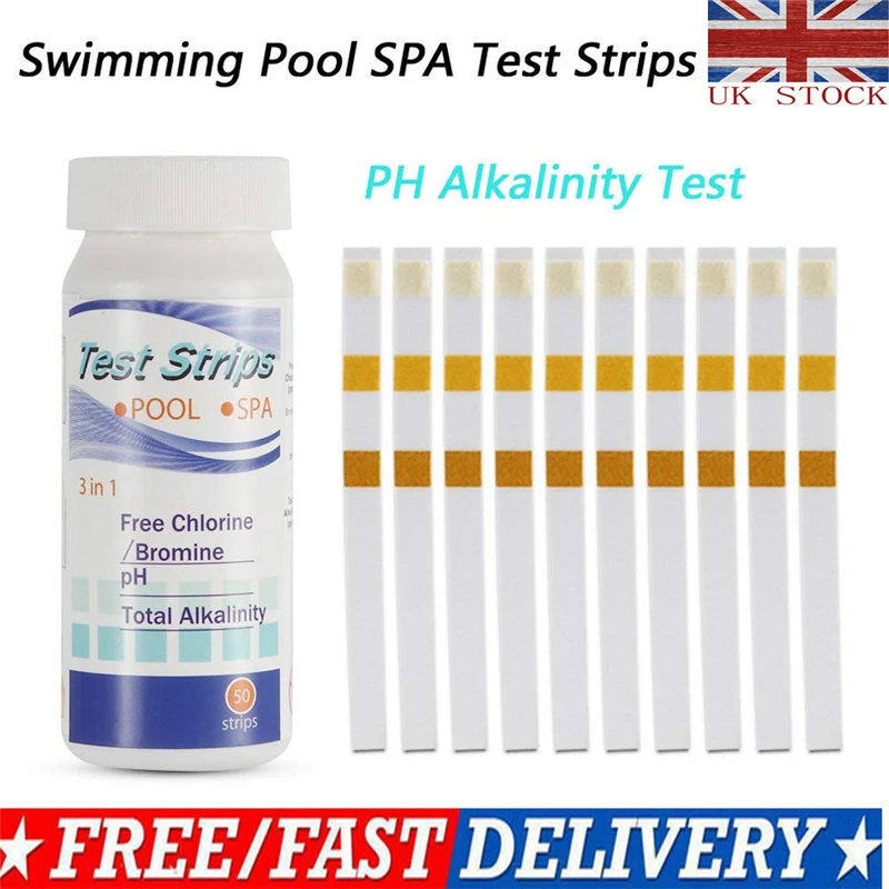 50 x Swimming-Pool/Spa/Hot-Tub-Test-Strips-Chlorine/Bromine Alkalinity PH 3-in-1PH Chlorality Hardness Water Testing Products